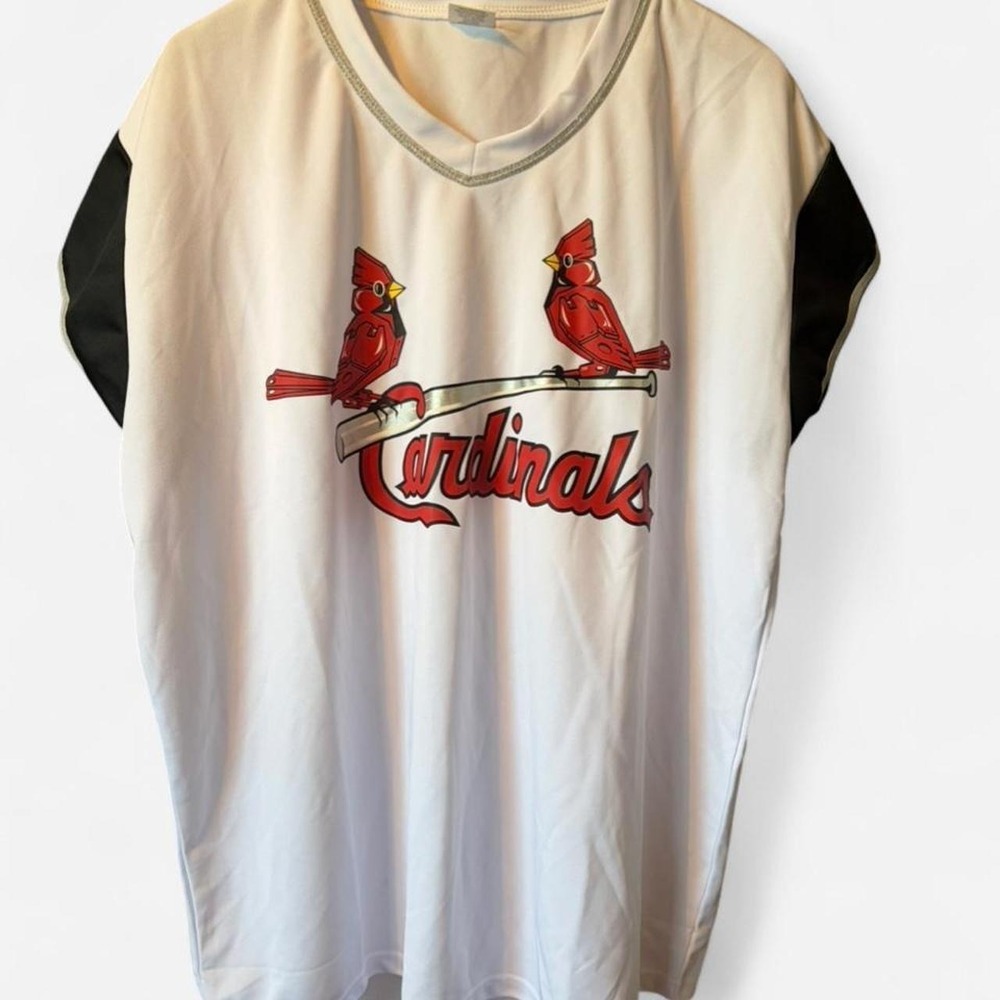 St. Louis Cardinals MLB Baseball Jersey Womens XL White Red Birds V-Neck Top